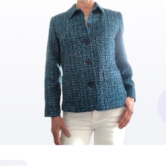 Vintage Women's Turquoise Blue Tweed Eclectic Grandpa Jacket size 8 - Picture 10 of 10